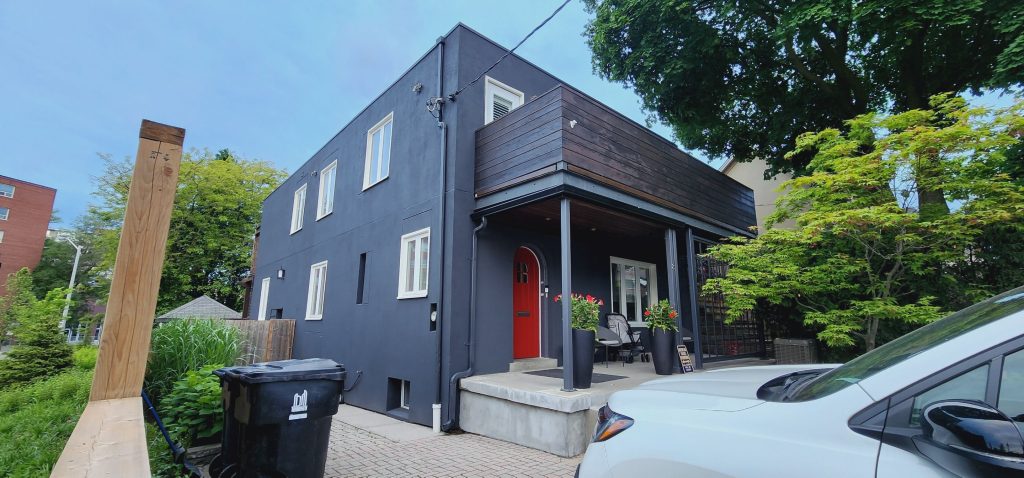 Outside Stucco Siding Painting Dark Gray Vaughan